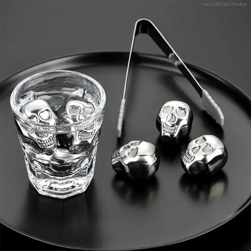 Reusable Skull Head Ice Cube Stainless Steel Chilling Stones Wine Beer Chiller Metal Ice Cube Gifts F1FB