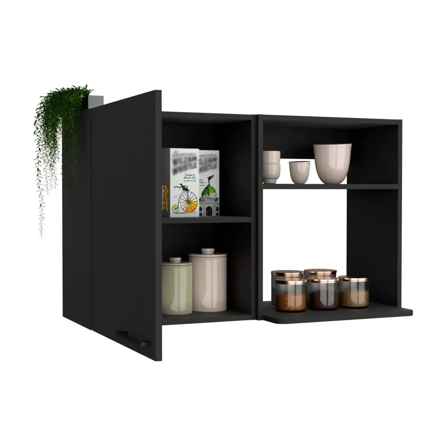 Napoles 2 Wall Cabinet, Open Storage Shelves, Single Door Black 5