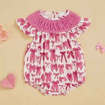 Adorable Baby Girls Rompers with Cute Bow Detailing and Floral Print Round Neckline and Fly Sleeves Perfect Infant Bodysuits