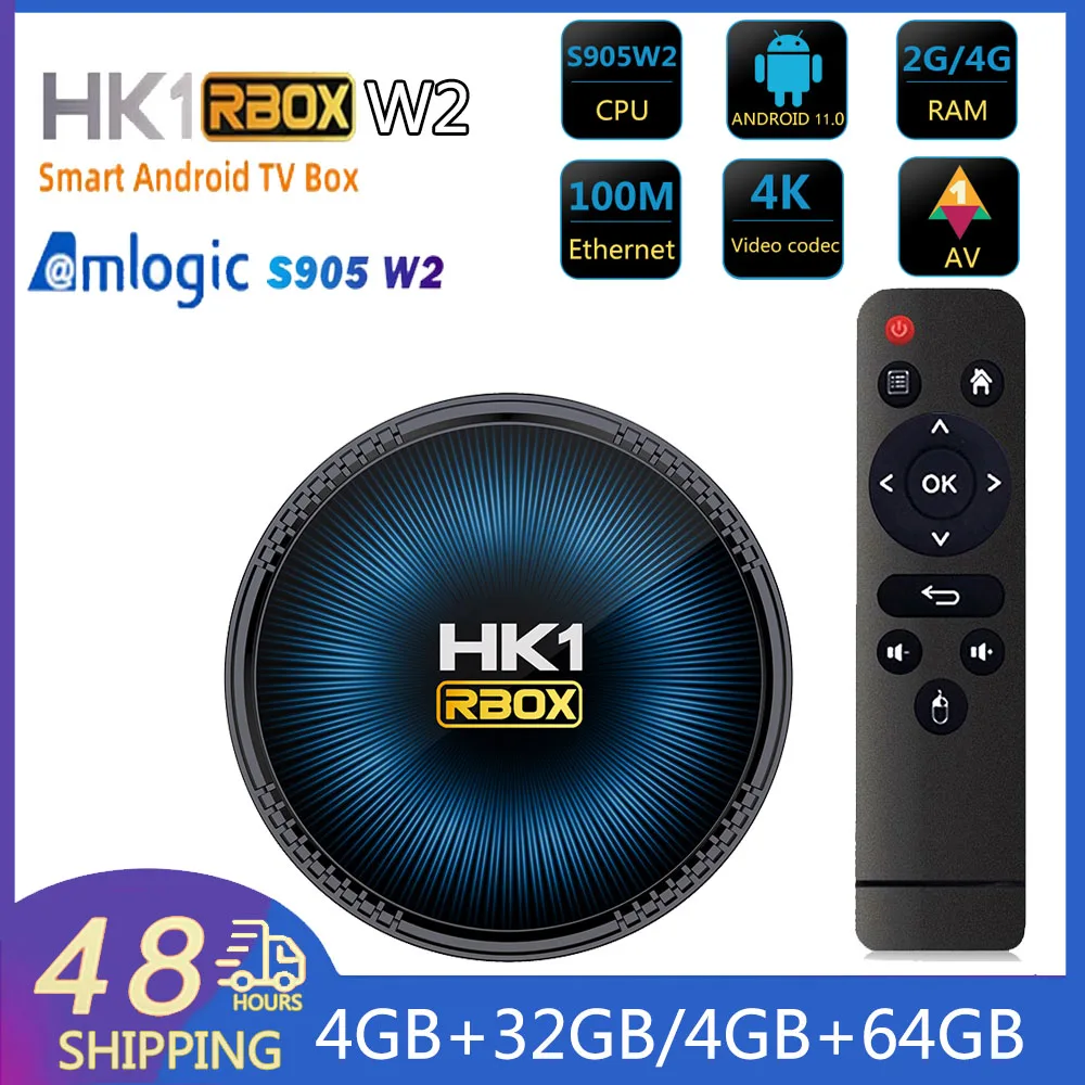 HK1RBOX W2T Android TV Box – Amlogic S905W2, 4GB/64GB, WiFi Dual-band, 8K Decoding, 4K HDR, Bluetooth E Comando Vocale