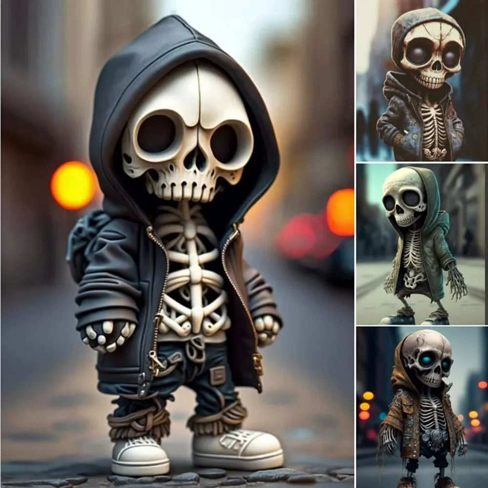 New Cool Skeleton Figurines Halloween Black Skull Statue Doll Resin Decoration Car Pendant,Best Present for Friends
