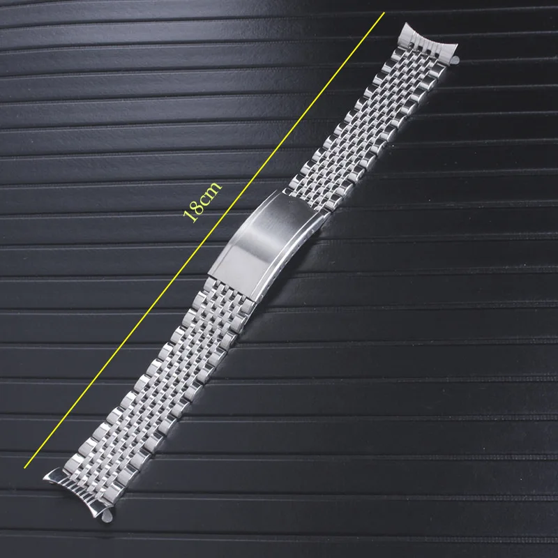 Curved End Solid Stainless Steel Watch Band - Vintage Retro Link Beads Bracelet Strap