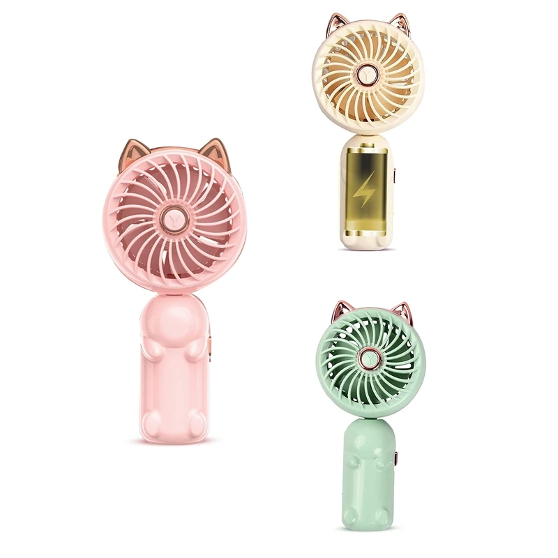 

1 PCS Portable Hand Held Fan Mini Fan Foldable Small Fan With Cat Ears With USB Rechargeable Battery (Pink)