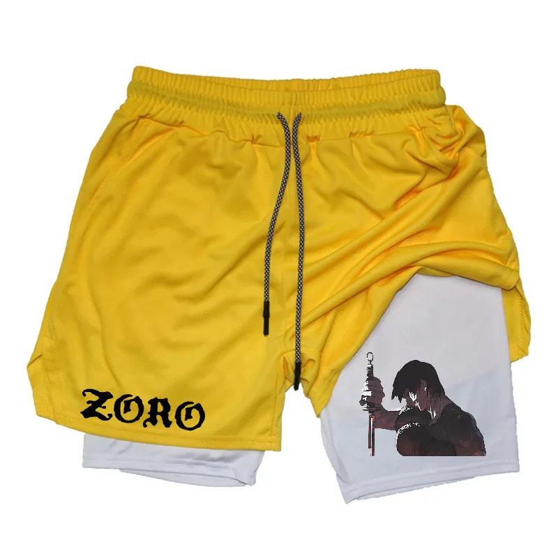 Men's Anime Printed Shorts, 2 in 1 Quick Drying Double Layer Athletic Shorts, Fitness, Outdoor Recreation, Training, 2024 4