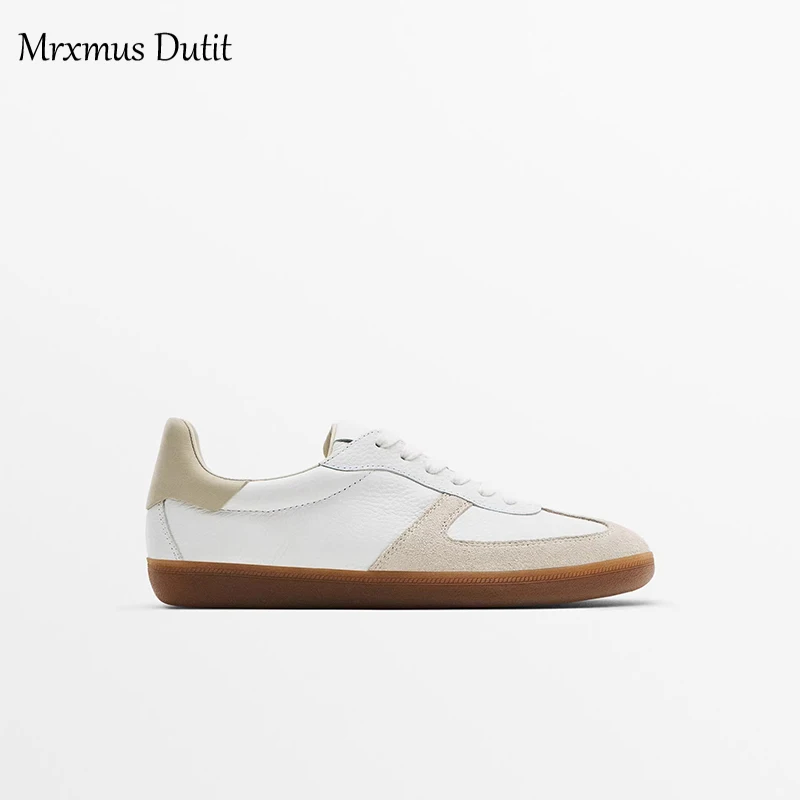 Mrxmus Dutit Women's Shoes 2023 Summer New White Splicing Suede Leather Casual Sports Shoes Training Shoes