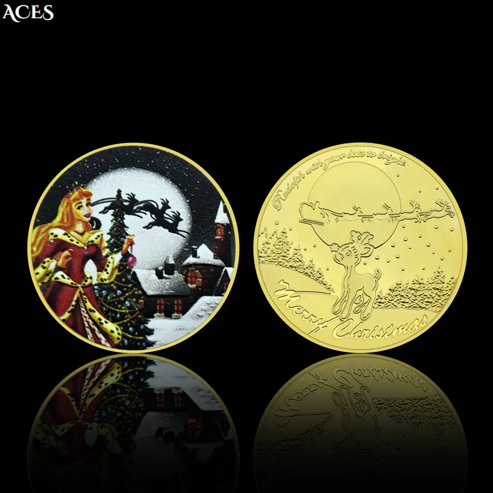 Merry Christmas Commemorative Coin Beautiful Princess Coin Collectibles Santa Claus GOLD Coin In Capsule Festival Gift