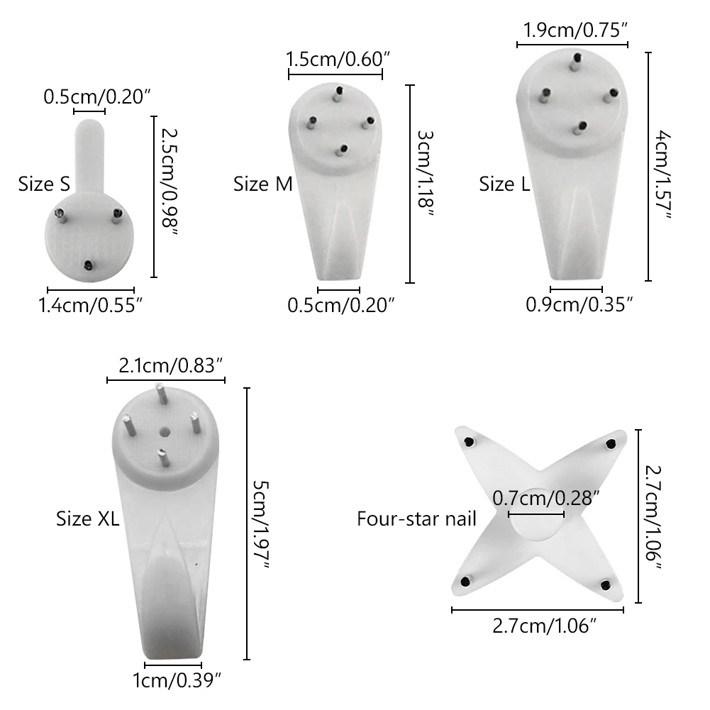 100PCS Wall Hooks Clock Nail Hanging Photo Picture Mount Frame Plastic Invisibl Home Decor Multi Function White Hanger Seamless