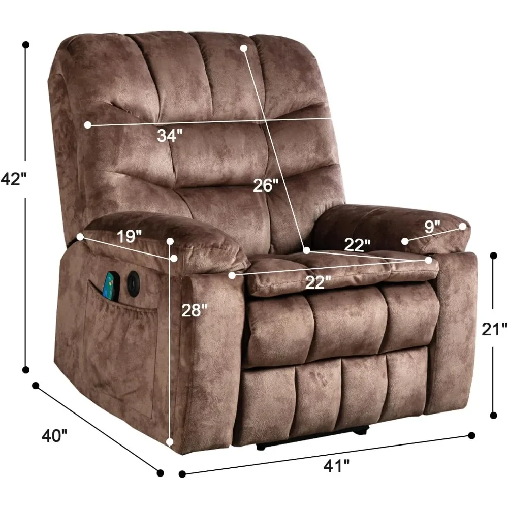 Large Power Lift Chair With Massage and Heat for Elderly Recliner Chaise Lounges Brown2 Rocking Chairs for Living Room Furniture