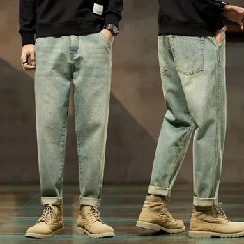 2025 Autumn and Winter New Loose and Versatile Harem Pants Retro Simple Fashion Solid Color Comfortable Versatile Jeans for Men 1