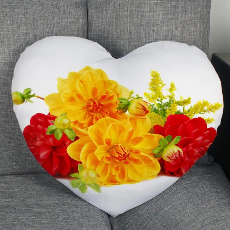 Custom Dahlia Fower Pillowcase Heart Shape Zipper Pillow Cover Home Office Wedding Decorative Gift Size 41x36cm,47x42cm 1007 4