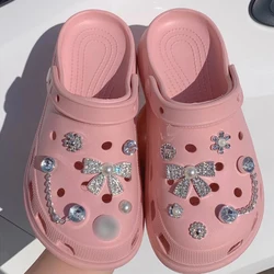 12PCS/lot Shoe Charms Decoration Buckle Pins Cute Creative Rhinestone Bow Small Flower  Pins DIY Combiation for Clog Friend Gift