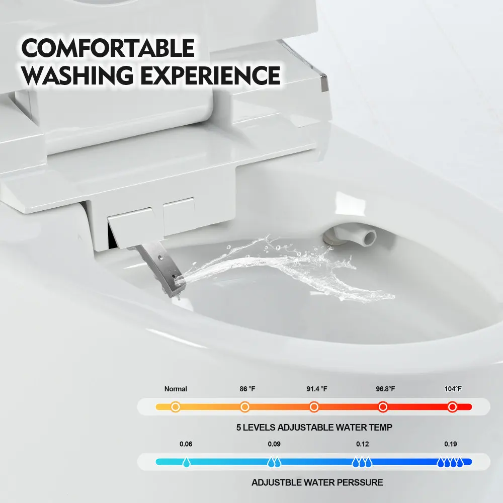 Luxury Smart Toilet with Dryer and warm water,  Elongated Bidet Toilet with Heated Seat, with Remote Control, LED Night Light 4