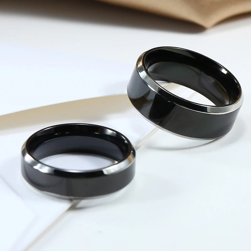 Black Rings Classic Stainless Steel Ring Engagement Wedding Bands For Men Female Couple Black Silver Color Fashion Jewelry 8/6mm 2
