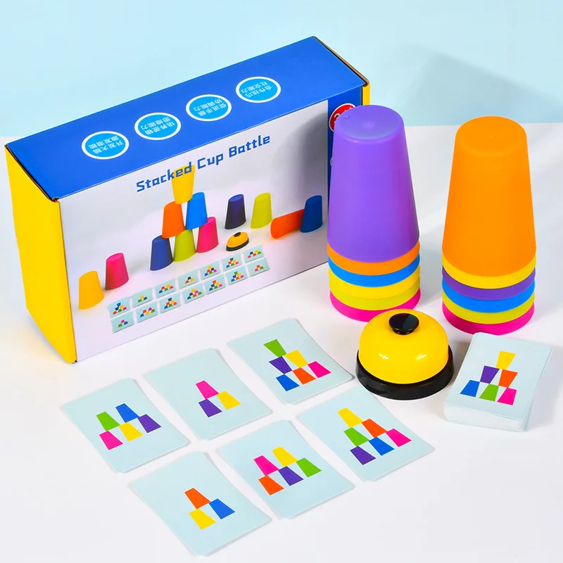 

Montessori Toys Stack Cup Game With Card Educational Intellectual Enlightenment Color Cognition Logic Training Kids Children