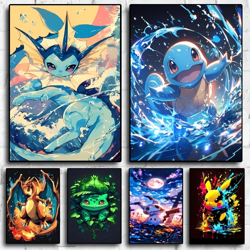 1pc frameless Canvas Paintings Classic Anime Character Pokemon Vaporeon Squirtle Poster Canvas Print Cartoon Picture Home Childr 1