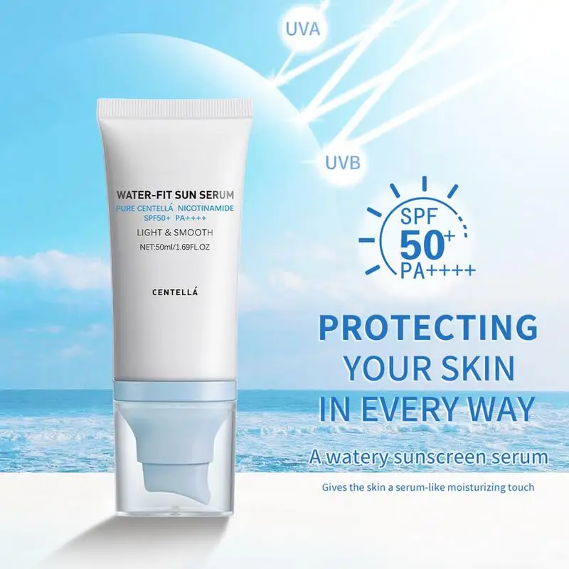 Facial Sunscreen Sunscreen Cream Sunscreen SPF 50 Centella Asiatica No Sticky Refreshing Sunscreen 50ml Essence for Dry Oily Sensitive Skincare