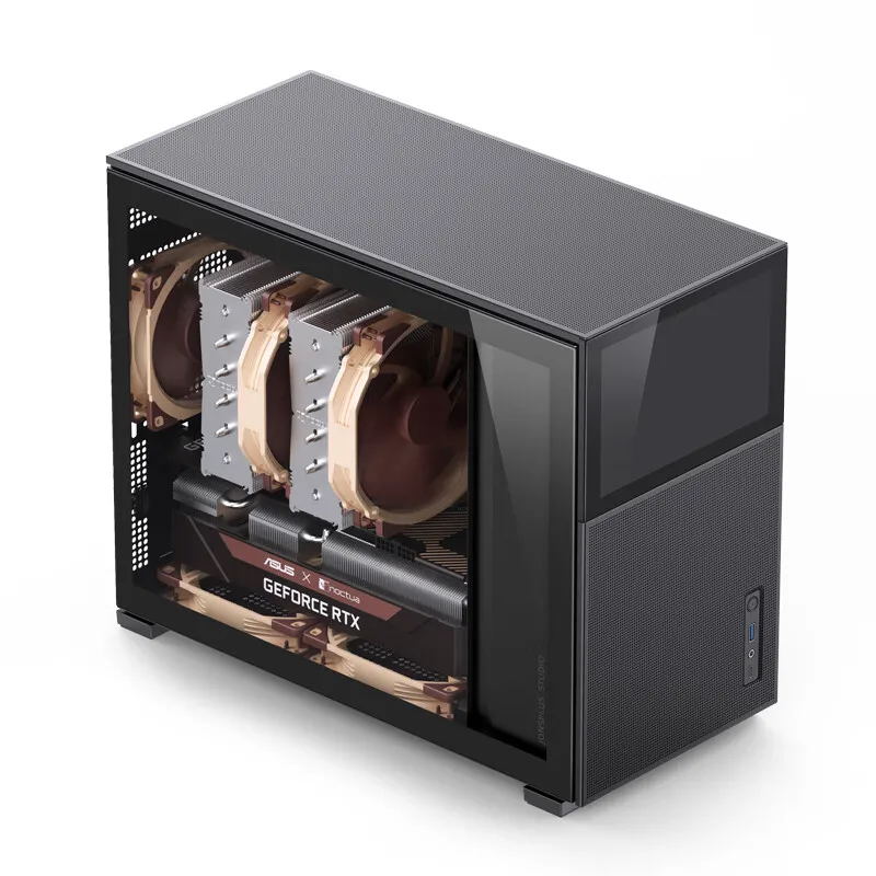 JONSBO Pinecone D31 메시 보조 스크린, 화이트 MATX 케이스, 듀얼 360 콜드 ATX 전원 C타입 Gen2, 10Gbps 표준 8 인치 스크린, 7 팬