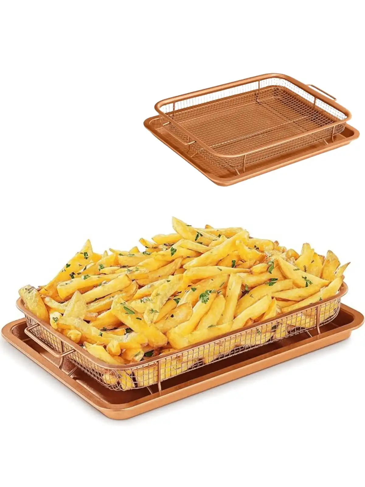 2pcs Air Fryer Baking Tray - Bronze Color, Non-Stick Basket Design, Suitable For Regular Oven, Healthier Cooking - Easily Bake C