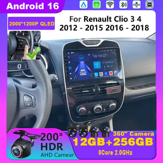 Android 16 Carplay Auto WIFI + 4G pour renault clio 4 2012 - 2016 autoradio WIFI GPS BT stéréo lecteur multimédia sans fil NO 2DIN 1