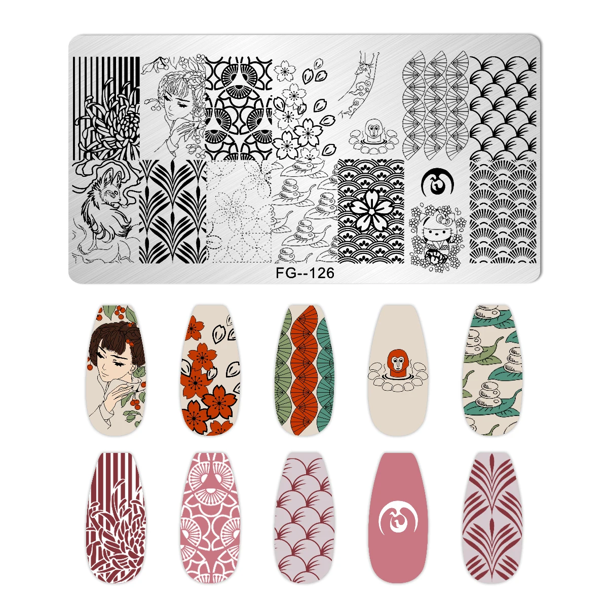 FRUIT LEMON TEMPLATES Flower Stripe Design Stamping Plate Strawberry Lady Face Nail Stamp Templates Leaf Floral Printing Stencil 2