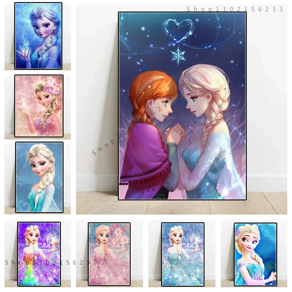 Cartoon-Disney-Gefrorene-Prinzessin-Bilder-Anna-Elsa-Zeichen-Leinwand