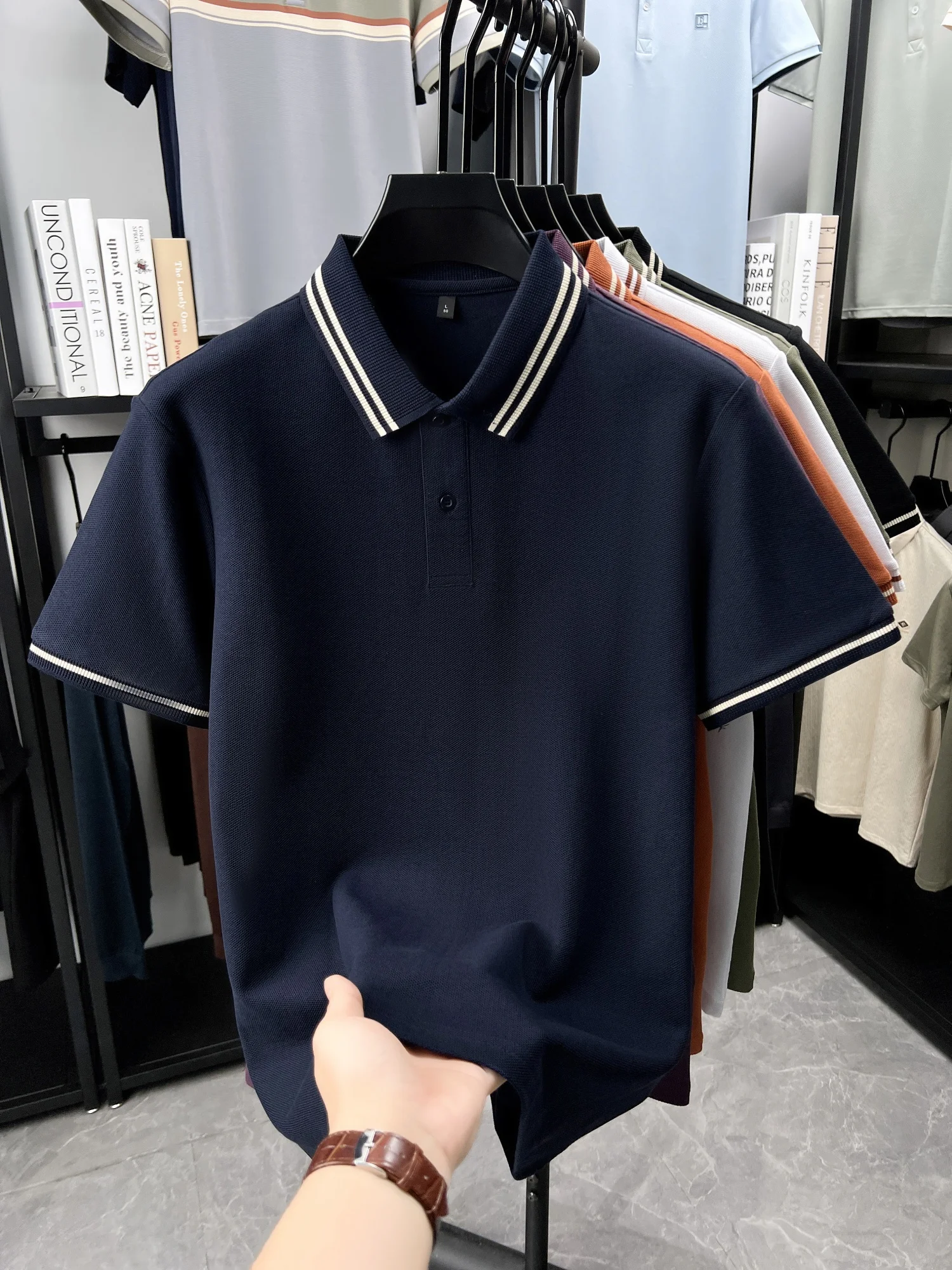 100% pure cotton summer men's striped collar short sleeve fashion hot selling polo shirt high-quality breathable comfort T-shirt 12 Sa69d720b120d4425b921af422ea66bdd4