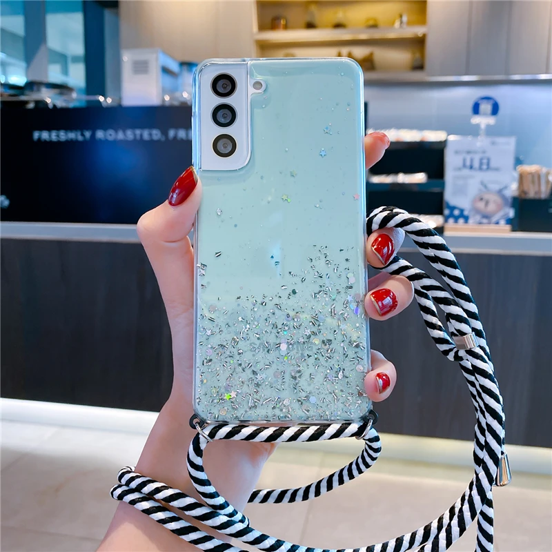 Glitter Crossbody Lanyard Strap Necklace Phone Case