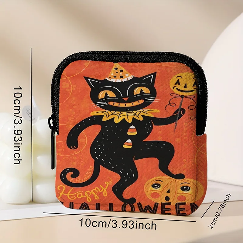 Dancing Cat Printed Faux Leather Zipper Mini Coin Purse For Earphone Storage