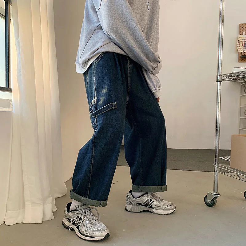 

Wide Leg Blue Jeans Oversize Loose All-match Washed Casual Denim Pants Street Trend Hip-hop Straight Men's Trousers Four Seasons
