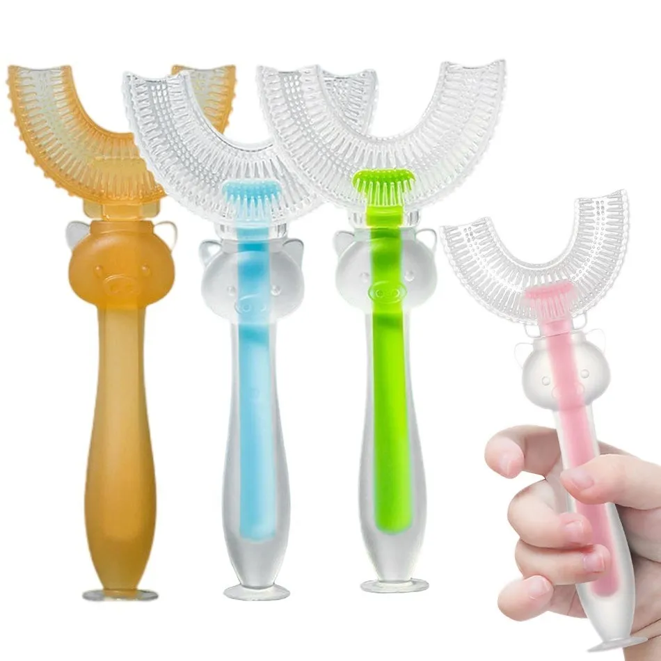Toothbrush 360 U Shaped 2-12 Year Children Training Manual Food Grade Piggy Cleaning 2