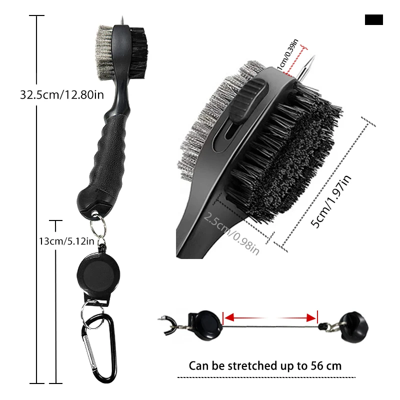 Deluxe Golf Club Cleaner Brush with Carabiner and Groove Sharpener - Premium Golf Sports Accessory