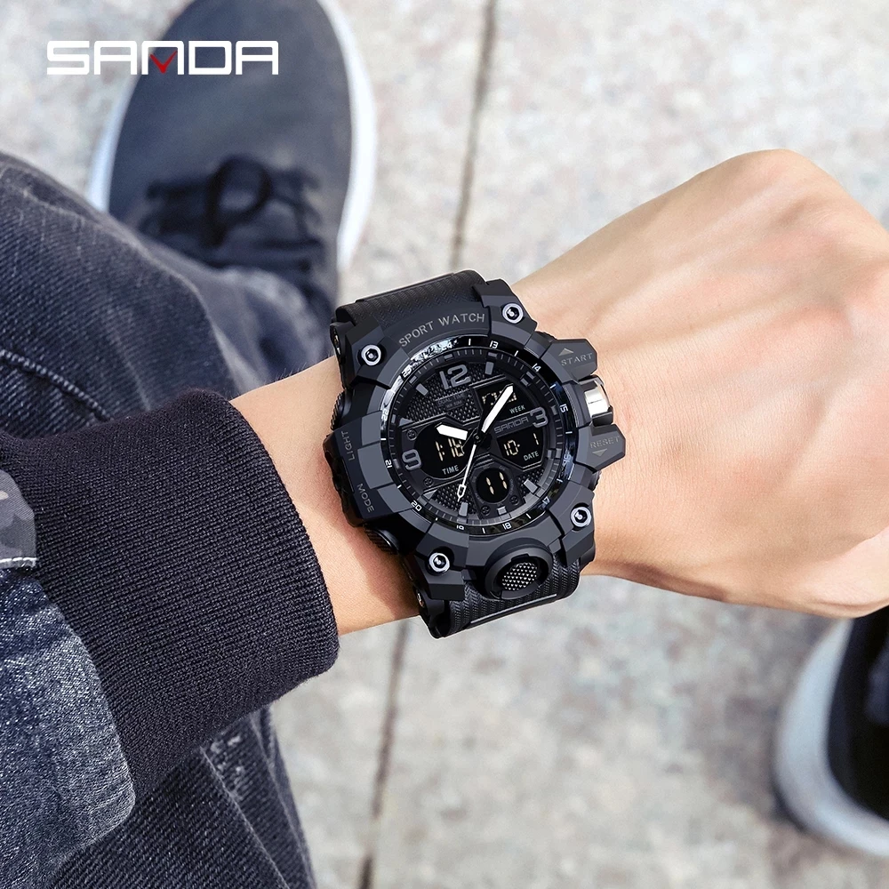 Fashion SANDA 6030 Men's Electronic Watch Sports Multi functional Waterproof LED Military Student Electronic Watch 2025 3