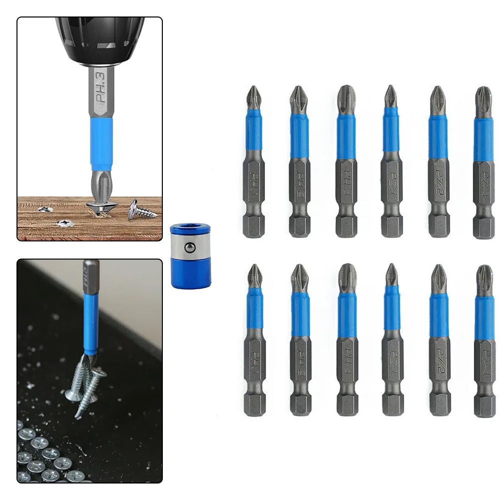 

12PCS Screwdriver Bit With Magnetic Ring PH1 PZ1 PH2 PZ2 PH3 PZ3 50mm Non-slip Screwdriver Bit For Hand Screwdriver Drill Screwd