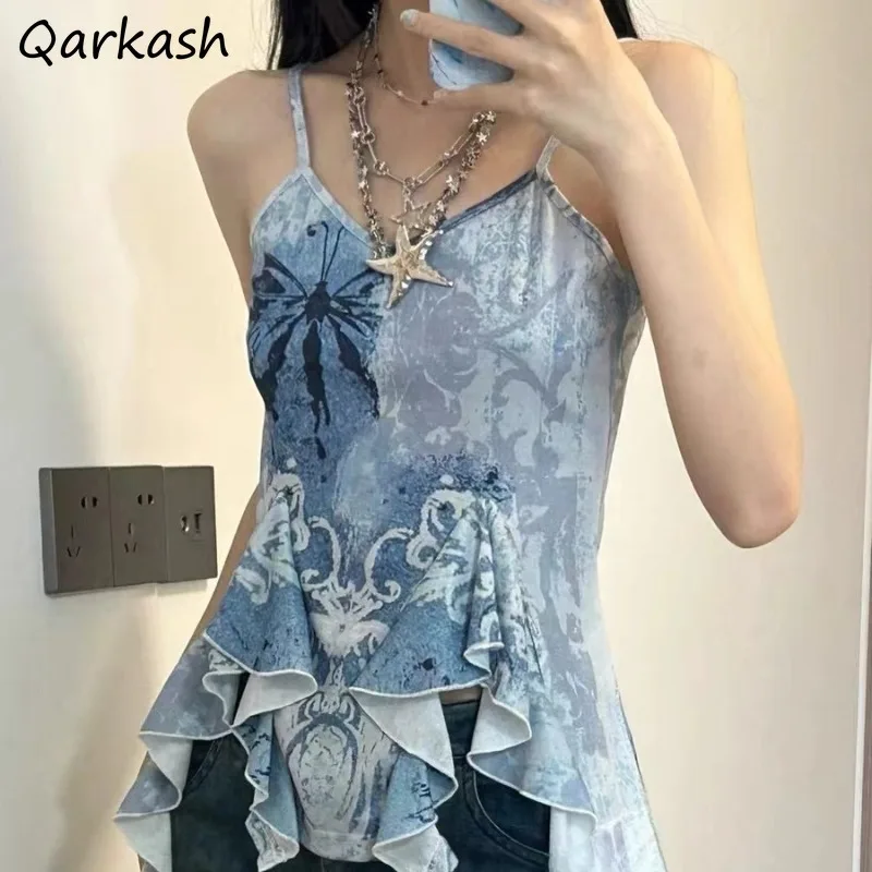 Camiseta asimétrica con diseño de nicho para mujer, ropa con personalidad para niñas, prendas de vestir con teñido anudado, informal, Chic, estudiantes, Verano