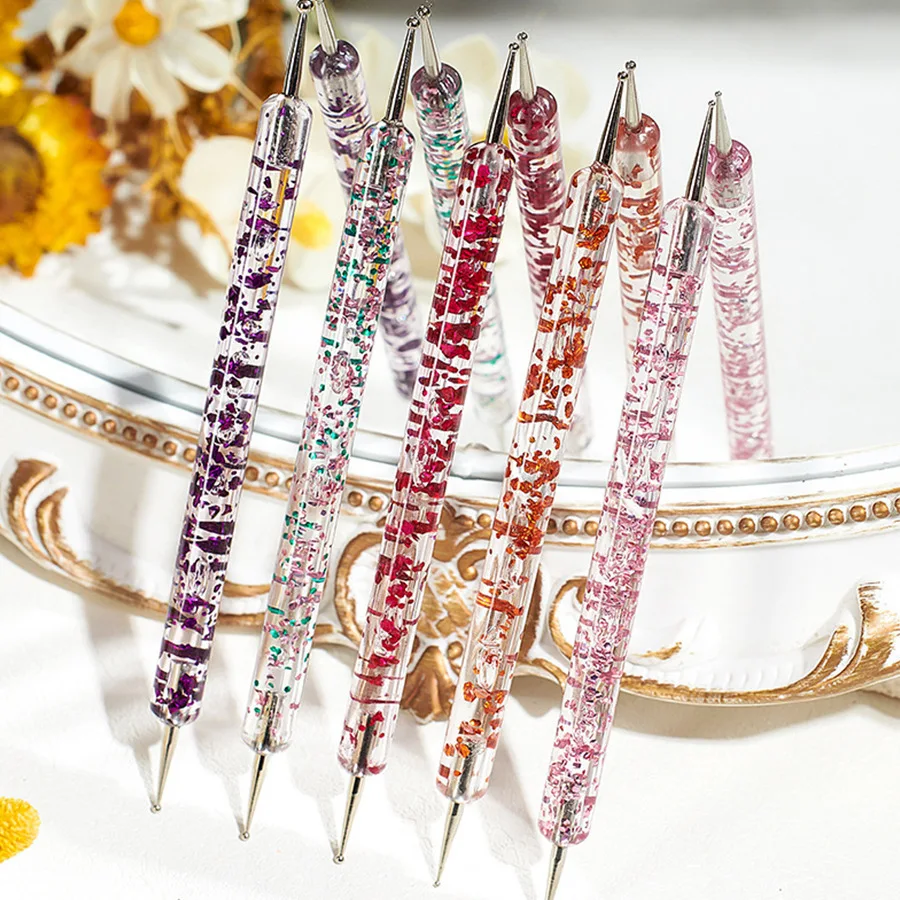 5Pcs/set Nail Art Dotting Pen Crystal Beads Handle Dual-ended Drawing Painting Rhinestones Picking Tools Manicure Nail Dot Pen 5