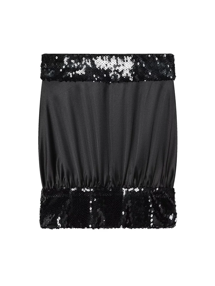 New Women Sequin Strapless Vest Sexy Off Shoulder Sequins Spliced Tank Top Chic Backless  Sleveless Waistcoat Women's Clothing