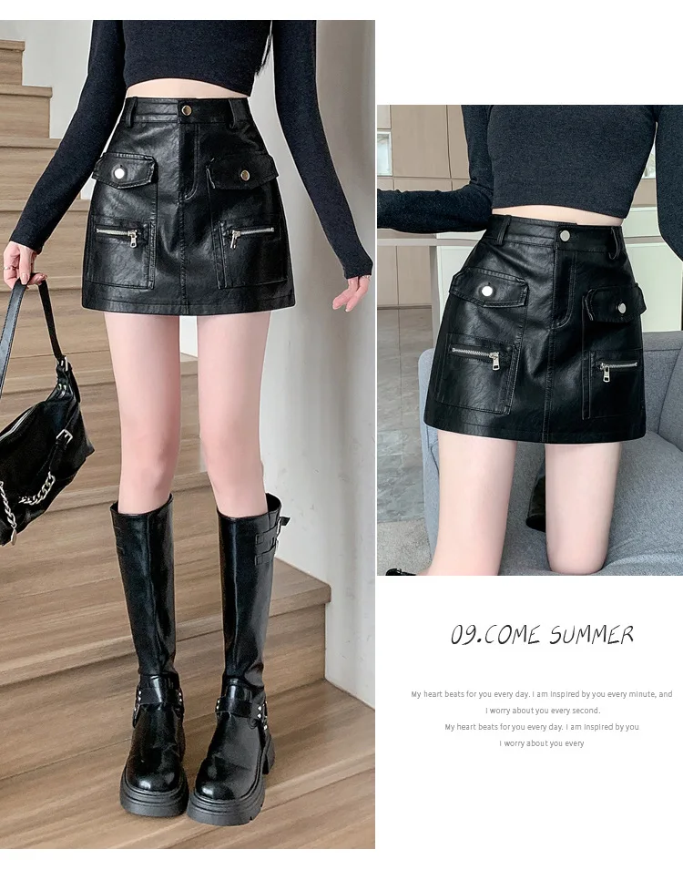 スカート Zip pocket SK ZXRYXGS Zipper Pocket Premium Pu Leather Skirts Fashionable