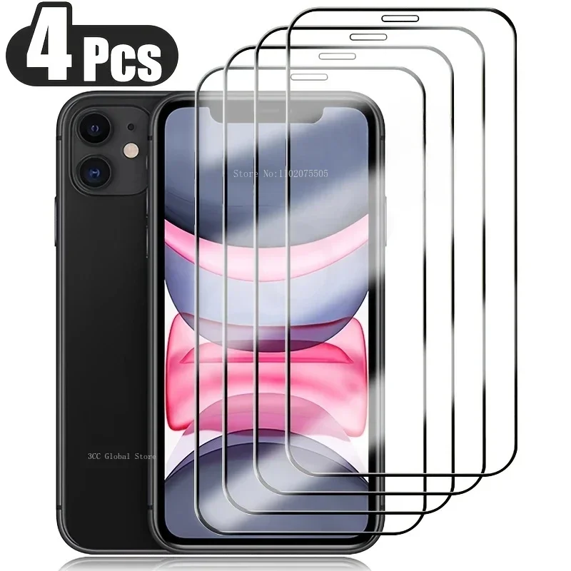 

4Pcs Full Cover Screen Protector For IPhone 15 Pro Max 12 13 Pro 7 8Plus Tempered Glass For IPhone 14 11 Pro Max XR XS Max Glass