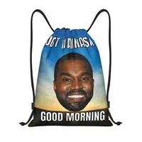 Custom Kanye West Good Morning Meme Drawstring Backpack Bags Men Women Lightweight Funny Gym Sports Sackpack Sacks for Yoga 1