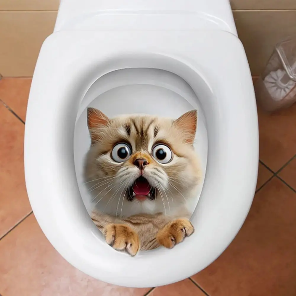 3D Cat Toilet Stickers Creative Self-adhesive Water Resistant Toilet Seat Decals DIY Squirrel Wall Sticker