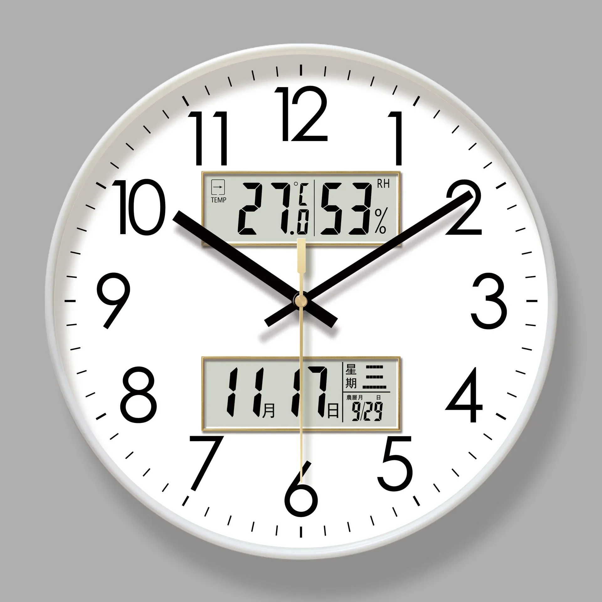 Modern Atomic Wall Clock Temperature Digital Calendar Analog Silent Wall Clock Round Non-Ticking Wall Clock for Office Bedroom - 5