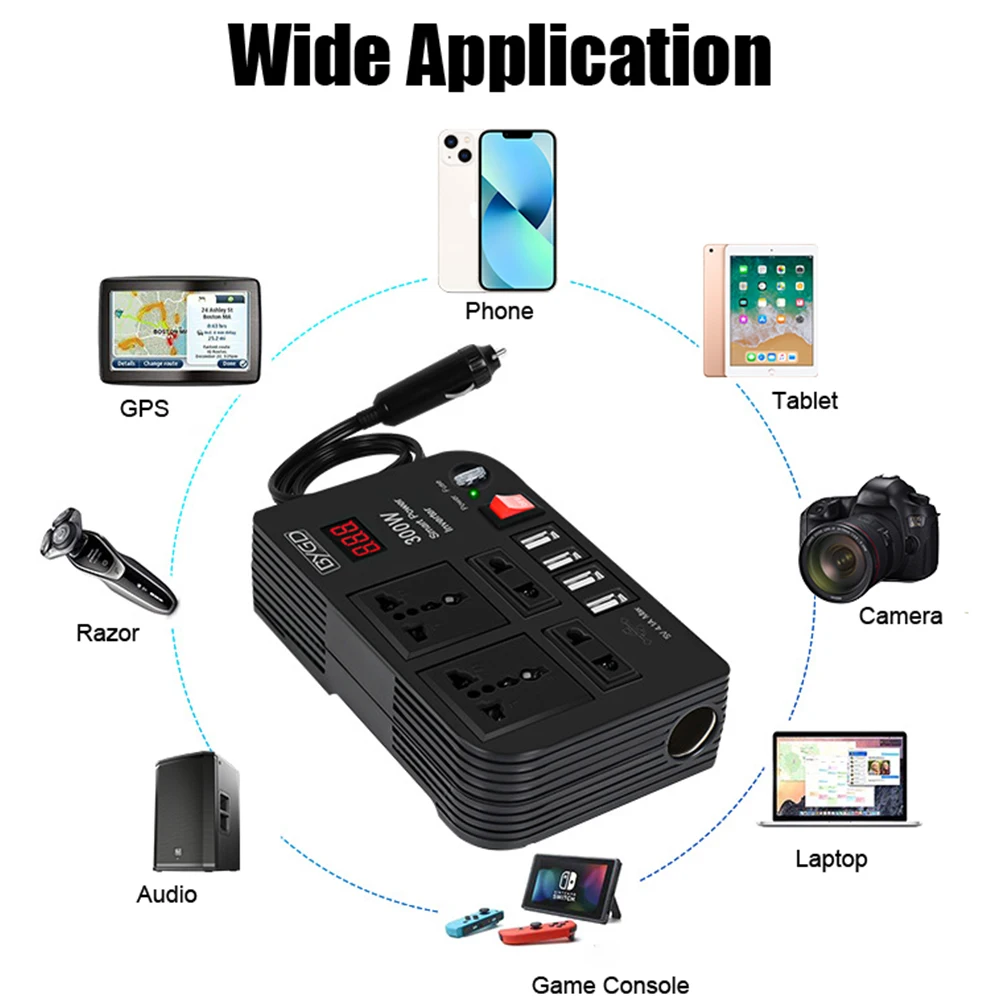 300W 자동차 전원 어댑터 시가 라이터 인버터 DC 12V AC 220V 변환기 USB 충전기 3.0 스위치 패널 자동차 액세서리