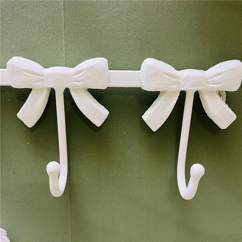 Pink Bow Wall Coat Racks Hanging Clothes Bag Long Strip Hook Entrance Door Keys Holder White Bathroom Wall Hangers Room Decor 6