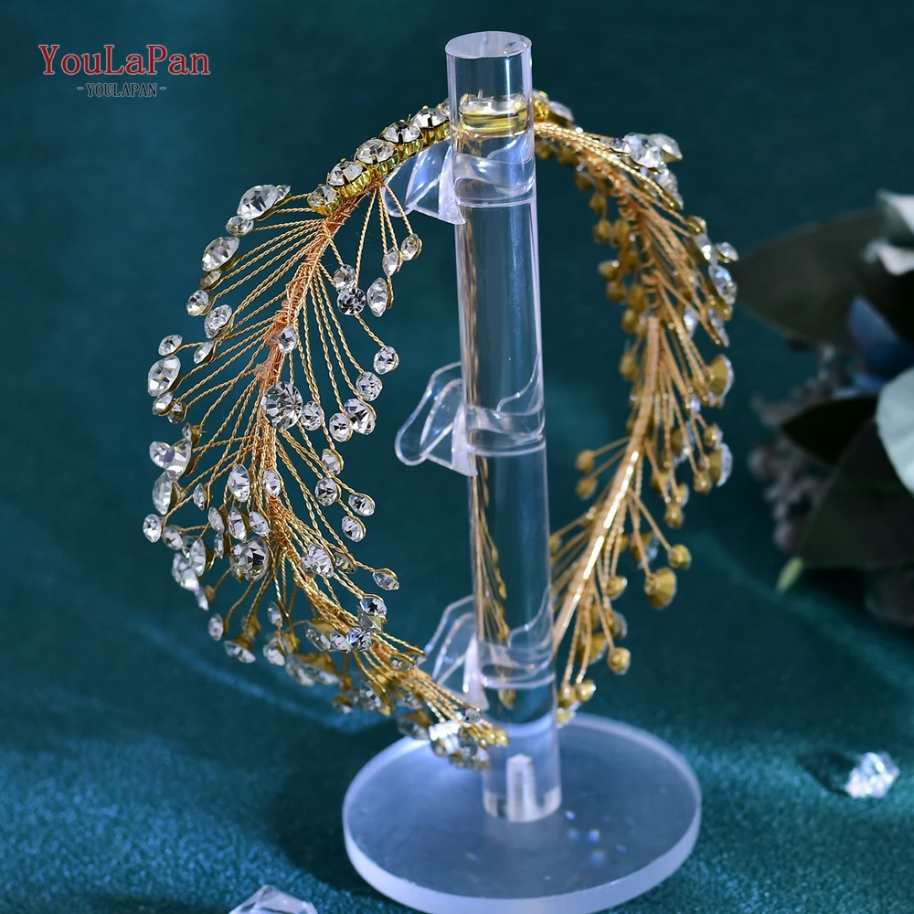 YouLaPan Full Rhinestone Bride Gold Color Hair Hoop Woman Elegant Party And Wedding Headwear Women's Wedding Headpieces HP667