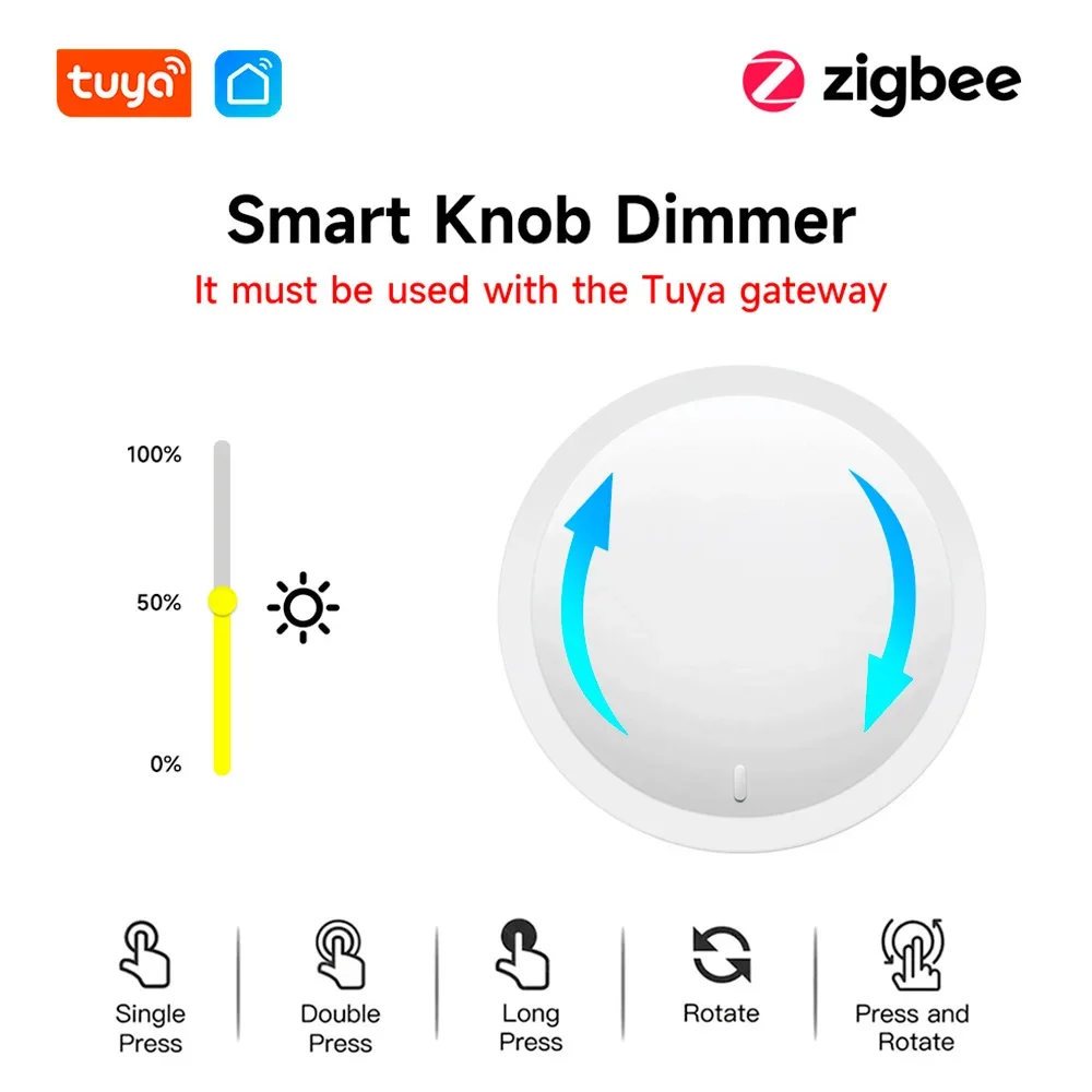 Tuya ZigBee Smart Knob Switch Wireless Scene Button Rotatable Dimmer Switch Home Appliances Automation Linkage Remoter 1