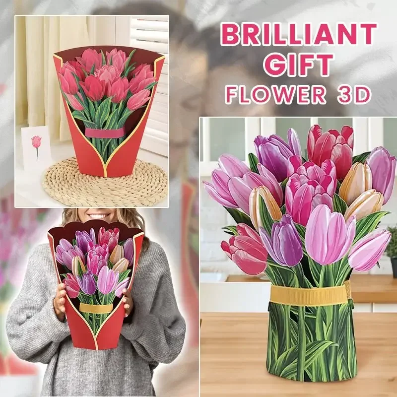 Paper Flower Bouquet Card 3D Pops-up Bouquet Forever Paper Hand Bouquet Valentine's Day Gift Mother's Day Cards