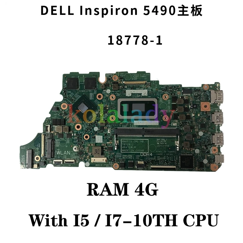 

18778-1 Mothrboard For Dell Inspiron 5490 5590 5491 5498 Laptop Motherboard With i5-10210U/I7-10510U RAM 4G 100% test work OK