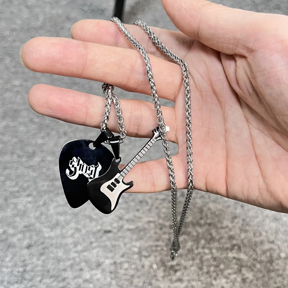 Ghost bc Nameless Ghoul Cosplay Necklace Unisex Guitar Pick Pendant Stainless Steel Chain Choker Jewelry Accessories Gifts