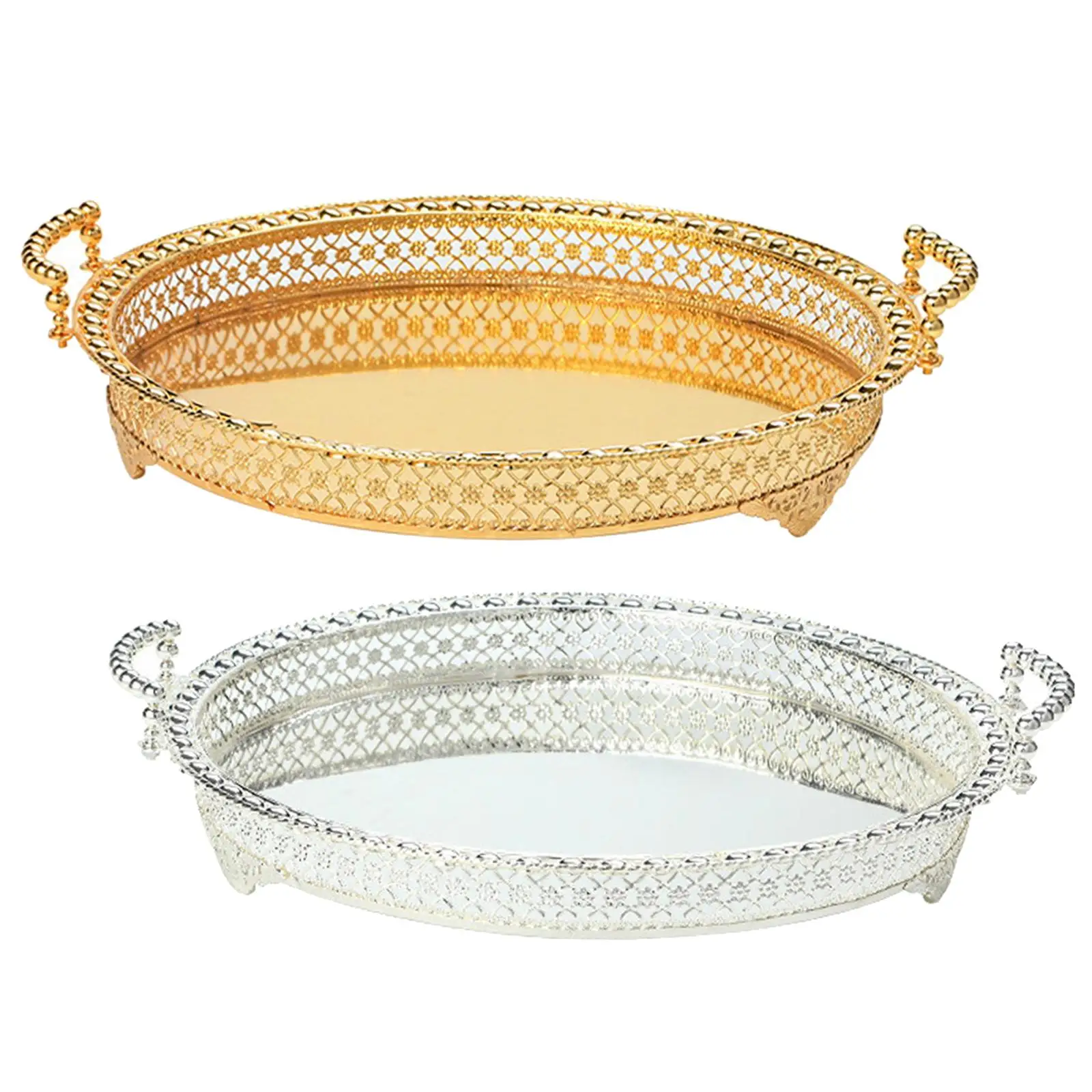 KUMGROT Fancy Dienblad Thee Koffie Dienblad Vintage Sieraden Organizer Elegante Dessert Schotel Snoep Tafelbenodigdheden voor Verjaardagsfeest Bruiloft Zilver