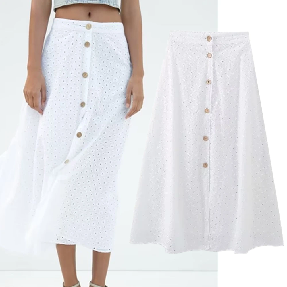 Dave&Di French Skirt Country Style Embroidery Hollow Single-Breasted High Waist Midi Female Causal Skirt Women boards of canada in a beautiful place out in the country 12 single